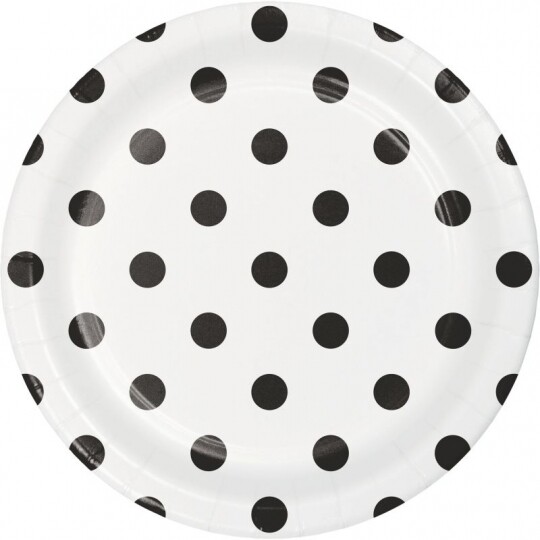 Black Dots White 7 Inch Paper Plates 8 Pack Black & White Party Decor