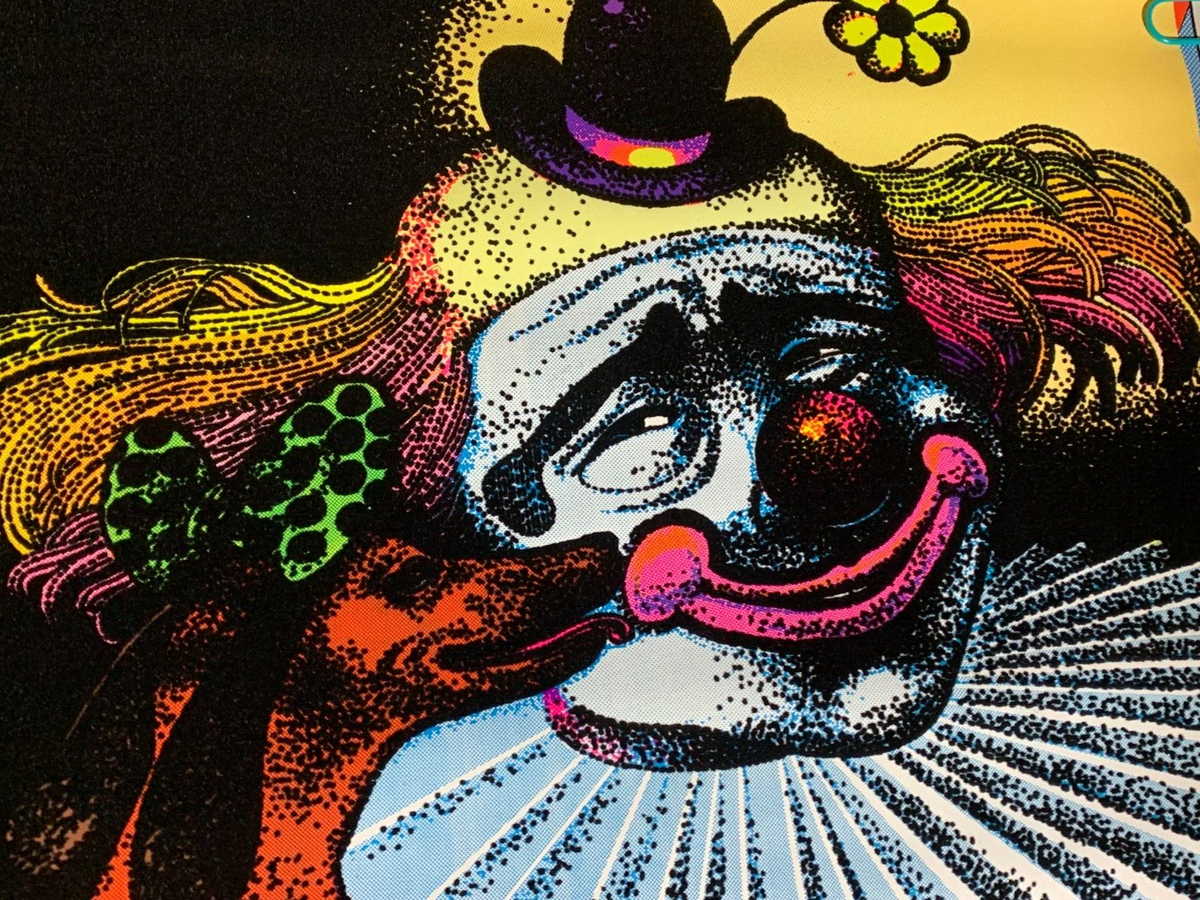 HAPPY CLOWN 1973 VINTAGE FLOCKED HEADSHOP BLACKLIGHT POSTER By PRO