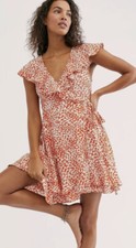 Free People Small French Quarter Wrap Dress Leopard Short Sleeve Ruffle