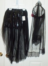 Claire's Halloween Black TuTu Skirt and Veil with Roses NEW