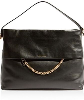 Karen Millen Chain Leather Tote Bag Black Gold