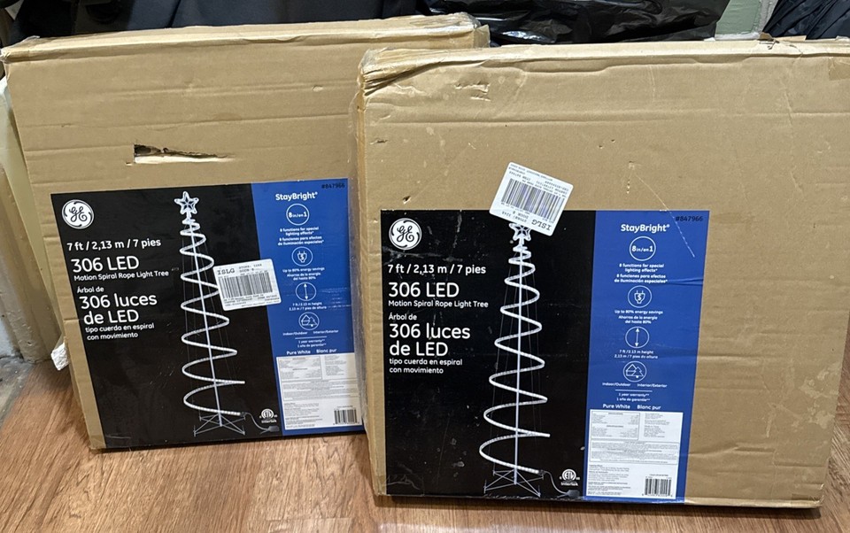 GE 7Ft 306 LED Motion Spiral Rope Light Tree 8 Function Effect ...