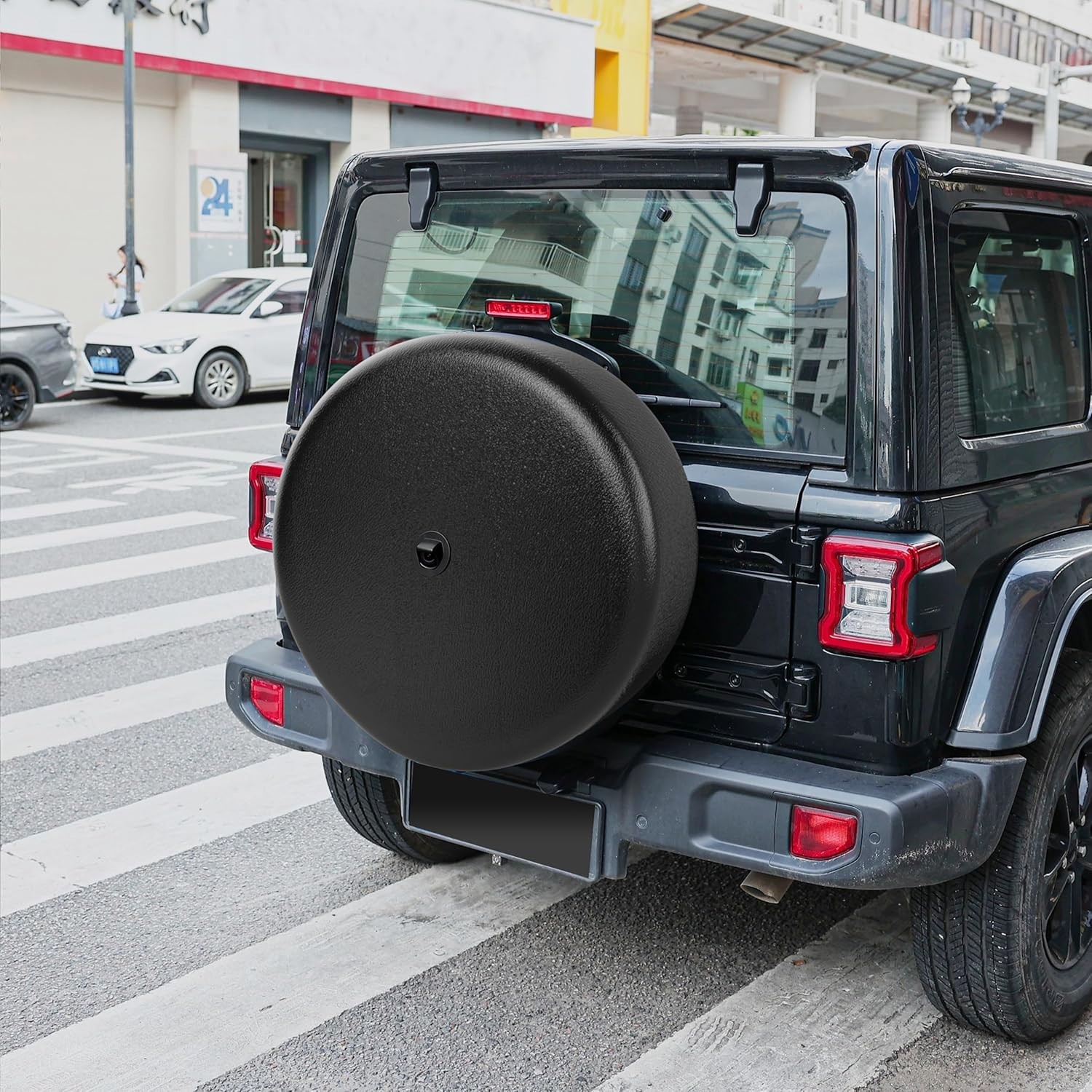Durable Black Tire Cover with Camera Hole for Jeep Wrangler JL - UV Protection thumbnail 4