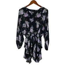 LoveShackFancy Kaia Mini Dress Black Purple Floral Silk Blend Women’s S