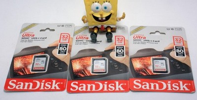 SDHC UHS-I SanDisk ULTRA Memory Cards (3x), NEW/SEALED 32GB Speed up to 80MB/sec