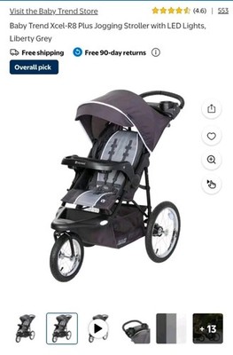 Baby Trend Xcel-R8 Plus Jogging Stroller with LED Lights, Liberty Grey, EZ Fold