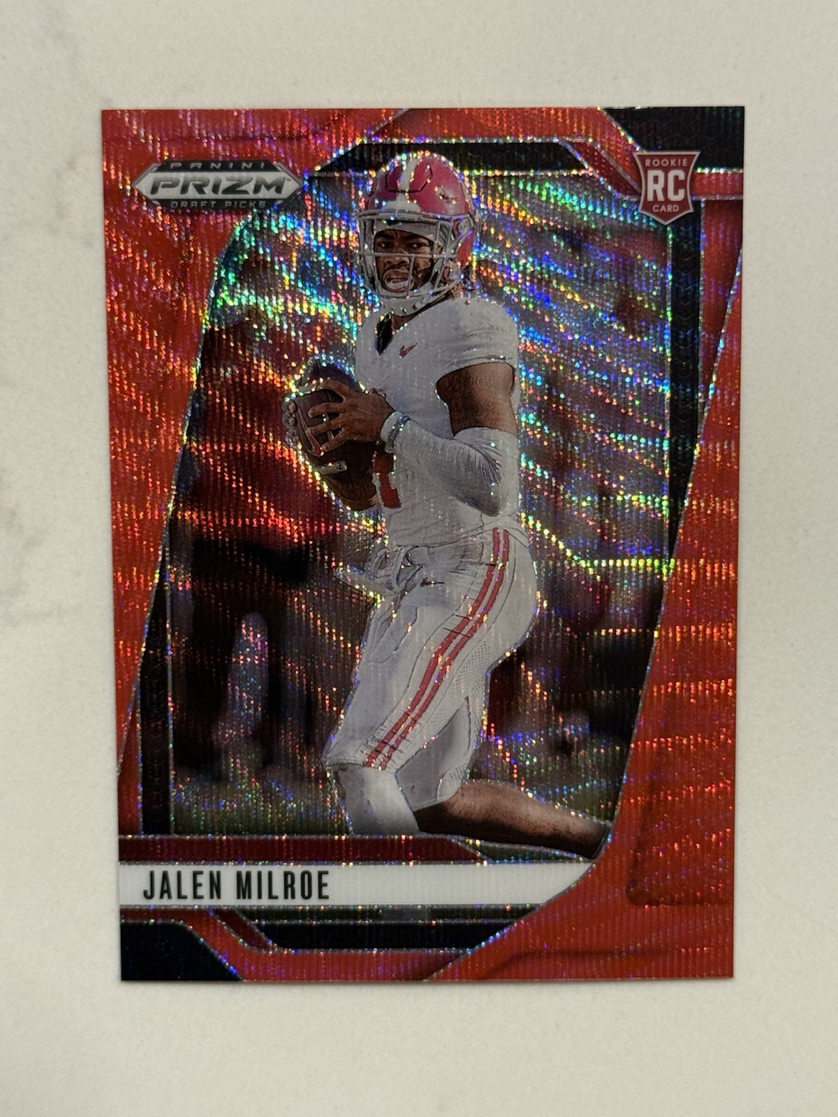 2025 Panini Prizm Draft Picks Jalen Milroe Ruby Wave Prizm Rookie #5