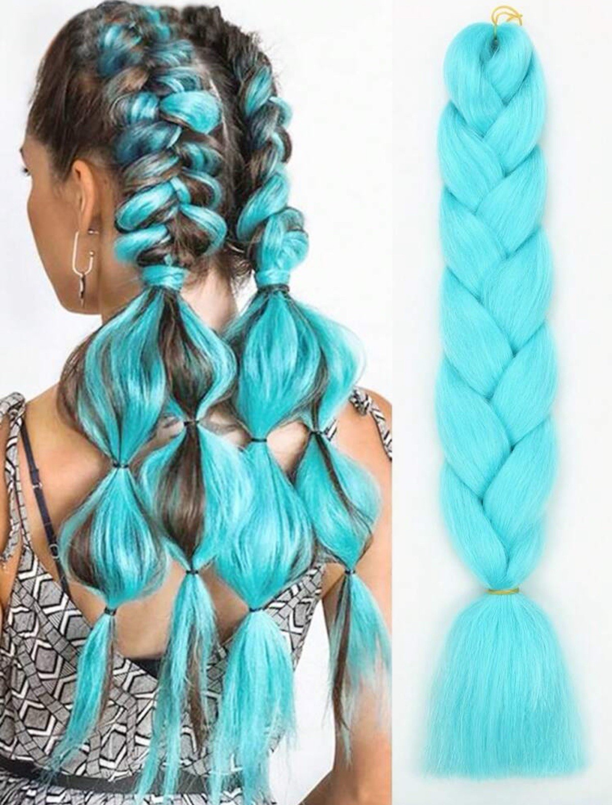 Extension bleu synthétique 60cm pour ajouter du volume aux tresses