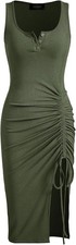 NWT Cider Green Ribbed Button Drawstring Slit Midi Dress Sz Medium