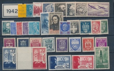 1942 FRANCE VINTAGE 30 STAMPS + TRIPTYCH MNH F/6006