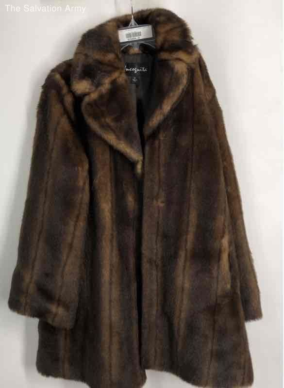 Incognita Womens Brown Fur Long Sleeve Collared Regular Fit Coat Size Medium