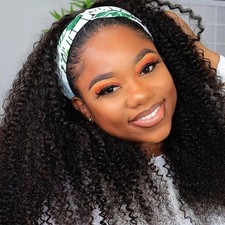 Kinky Curly Headband Wig Human Hair 20 Inch Headband Wigs for Women Human Hai...