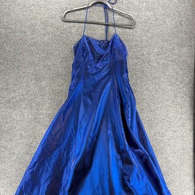 Vintage 90s Dress Womens 6 Blue Beaded Halter Y2K Fairy Princess Prom Zum Zum