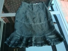 LILLE Vintage High Waist Satin Pencil Skirt Skirt Lace Ruffle Black S 36/38