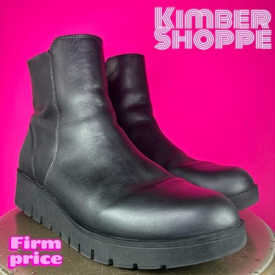 Rockport Dania Black Leather Lug Sold Wedge Ankle Boot US 9.5