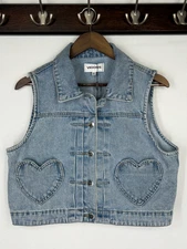 VIGOSS Women's Retro Cowgirl Festival Y2K Boho Blue Denim Vest Size Large NWT