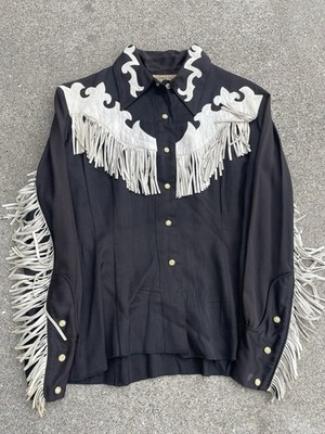 Vintage 50s Ranch Maid Gabardine Western Shirt Leather Fringe