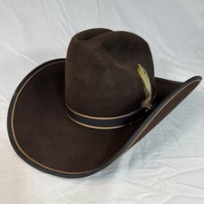 VTG Dark Brown Stetson Western Cowboy Hat XXXX w/ Feather  Band 4X  Size 7
