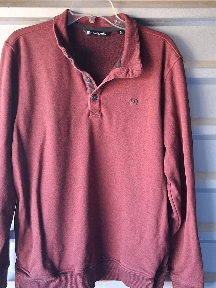 Travis Mathew Sweater Mens Large MARRON Quarter Button Pullover Golf Pullover - Image 3 of 4