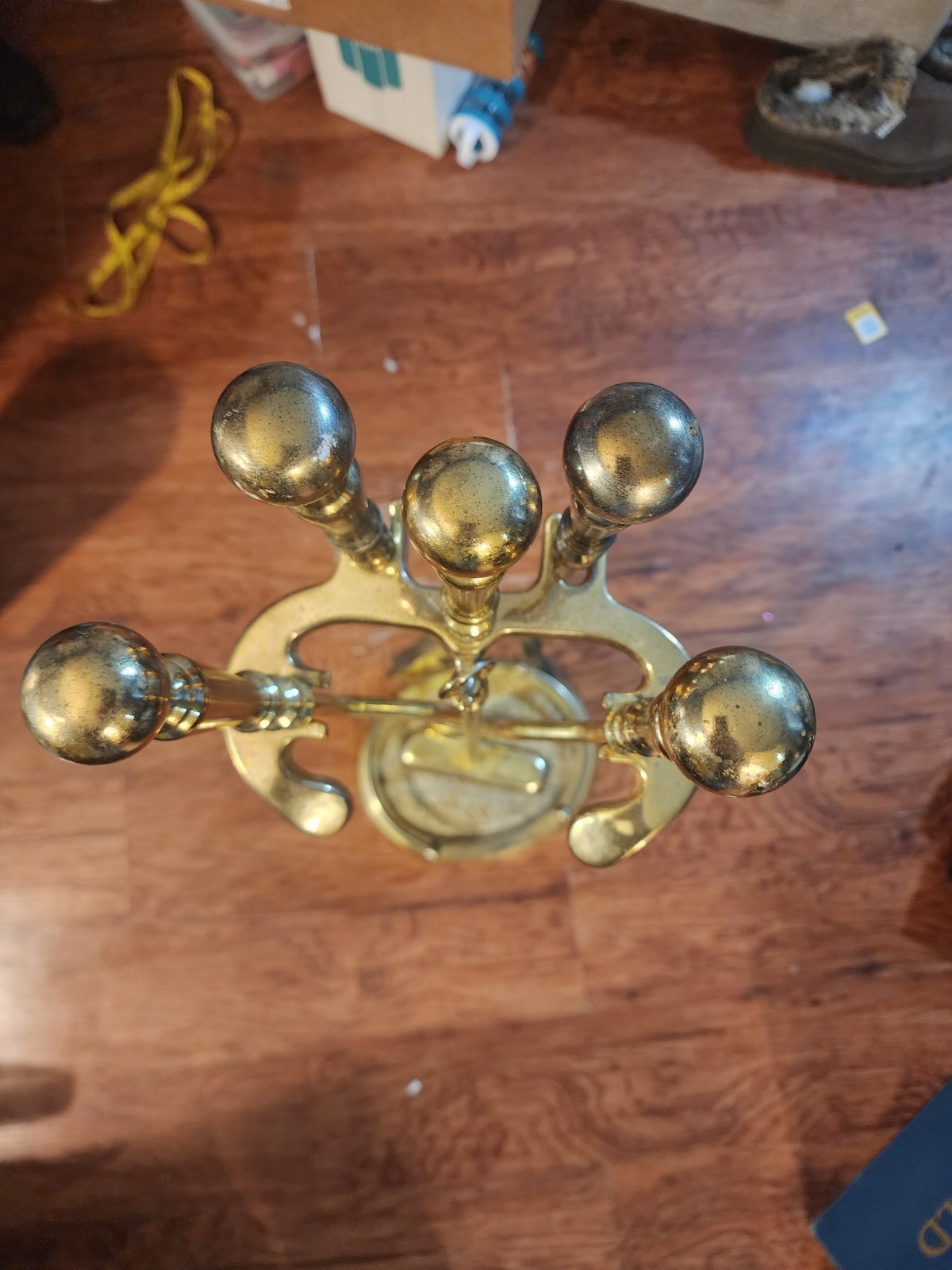 HumeWell VTG Brass & Wrought Iron Heavy Fireplace Tool Set/Companion 5 Pc NICE!!