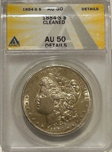 1884 S Morgan Silver Dollar ANACS AU Details Tough Date Morgan