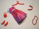 BARBIE FASHION CLOTHES ~ RED SATIN w/SILVER ACCENTS OUTFIT w/ACCESSORIES SET