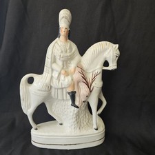 ANTIQUE RARE STAFFORDSHIRE Scottish SOLDIER ON HORSEBACK FIGURINE Colored Deer