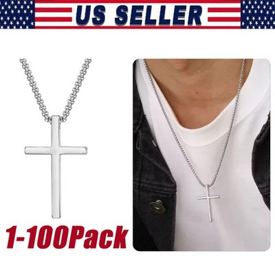 NEW Women's 925 Sterling Silver Cross Plain & Simple Pendant Adjustable Necklace