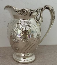 DOMINICK HAFF STERLING ART NOUVEAU WATER PITCHER CHASED RASPBERRY BRANCHES 50OZT