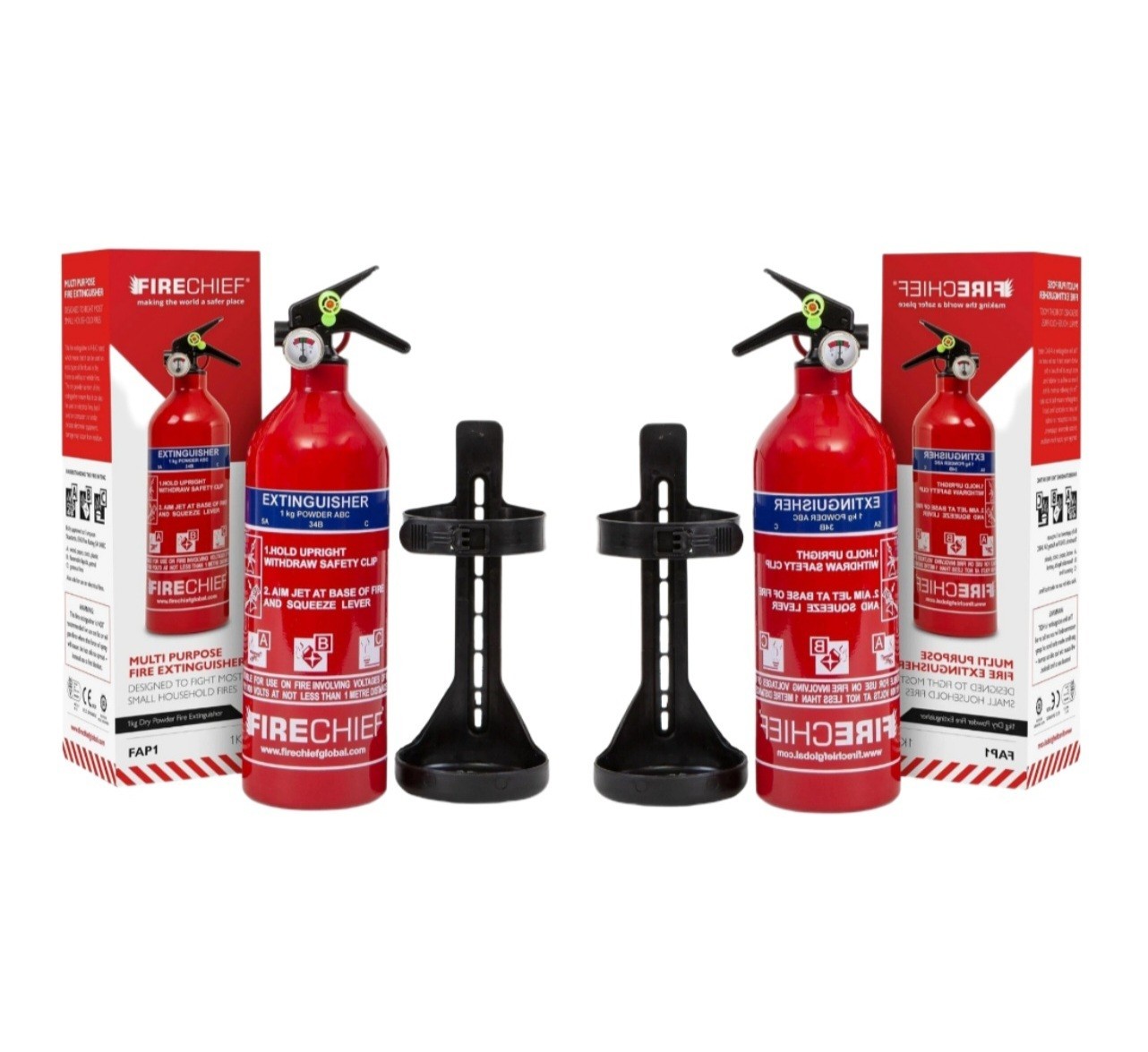 2x Multi Purpose Powder Fire Extinguisher – Ready to Use in Seconds – 1kg ABC