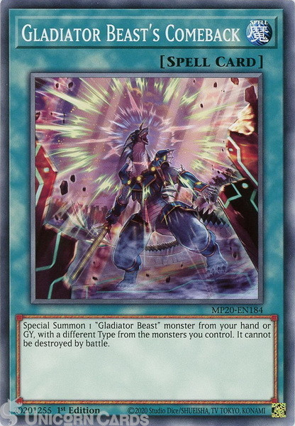 MP20-EN184 Gladiator Beast's Comeback Common 1st Edition Mint Yu-Gi-Oh! Card