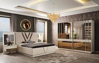 Schlafzimmer 4 Tlg.Set Polster Bett 2X Nachttische Kleiderschrank Luxus