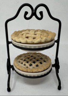 Longaberger JW Miniature 2 Pie Wrought Iron Stand With Cherry And Blueberry Pies