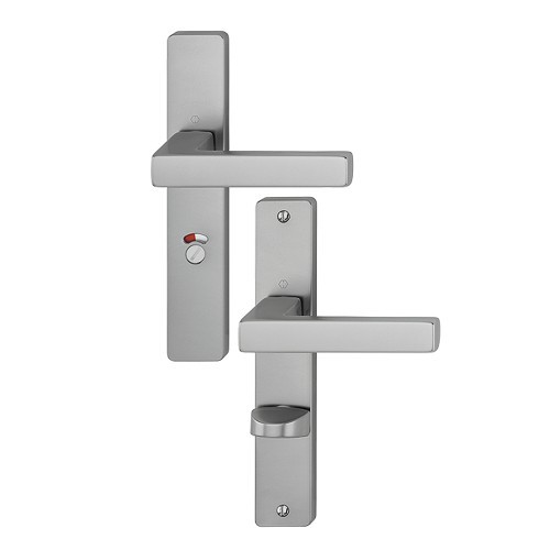 Poignées sur plaques condamnation Toulon HOPPE alu aspect inox brossé entraxe 195mm pour WC