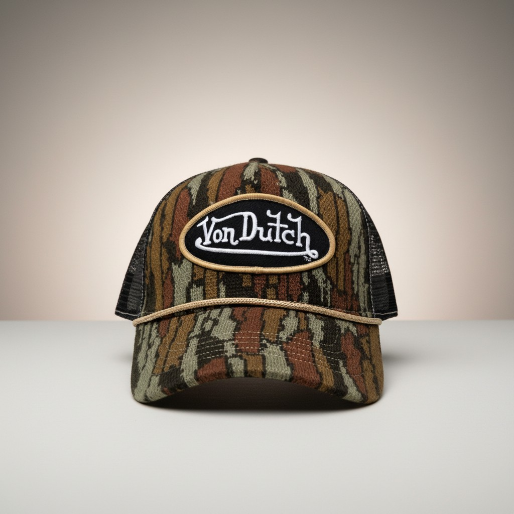 Von Dutch Stealth Stitch Camo Trucker Hat Camouflage Rope Snapback