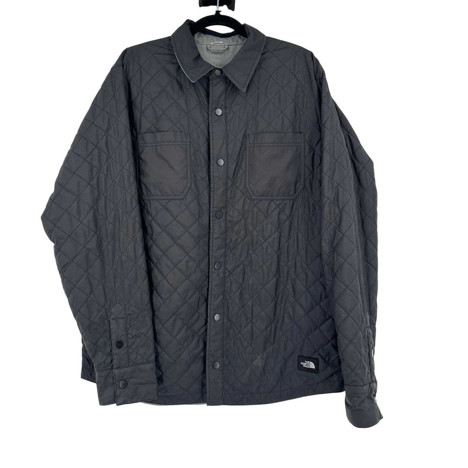 The North Face Mens Reversible Quilted Shirt Jacket Black Grey Shacket XL