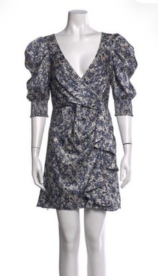 Cinq a Sept Floral Print Mini Dress V-Neck Puff Sleeve Designer Size M