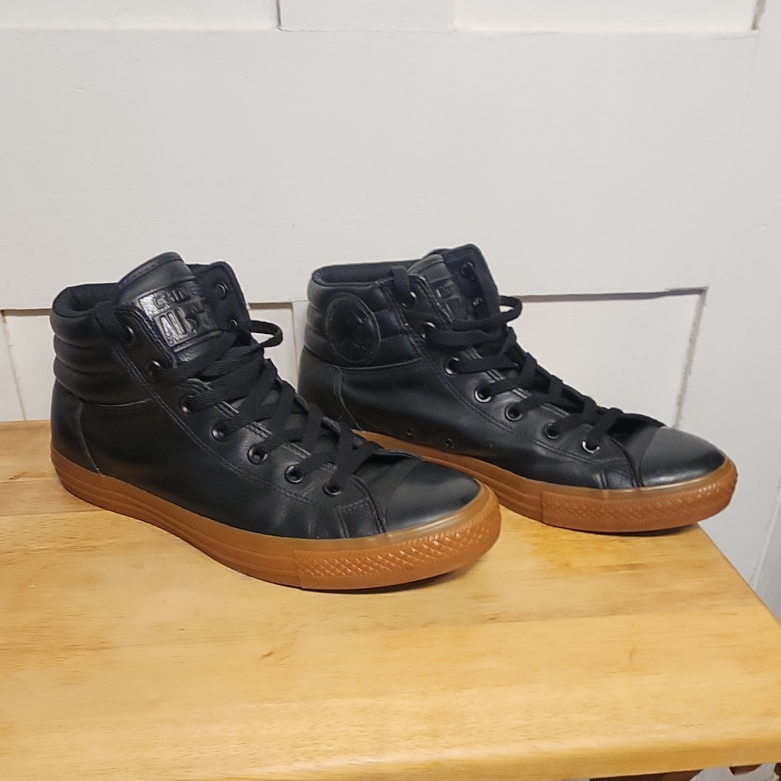 Converse All Star Men's Black Leather High Top Sneakers Size 10.5 150818C thumbnail 6