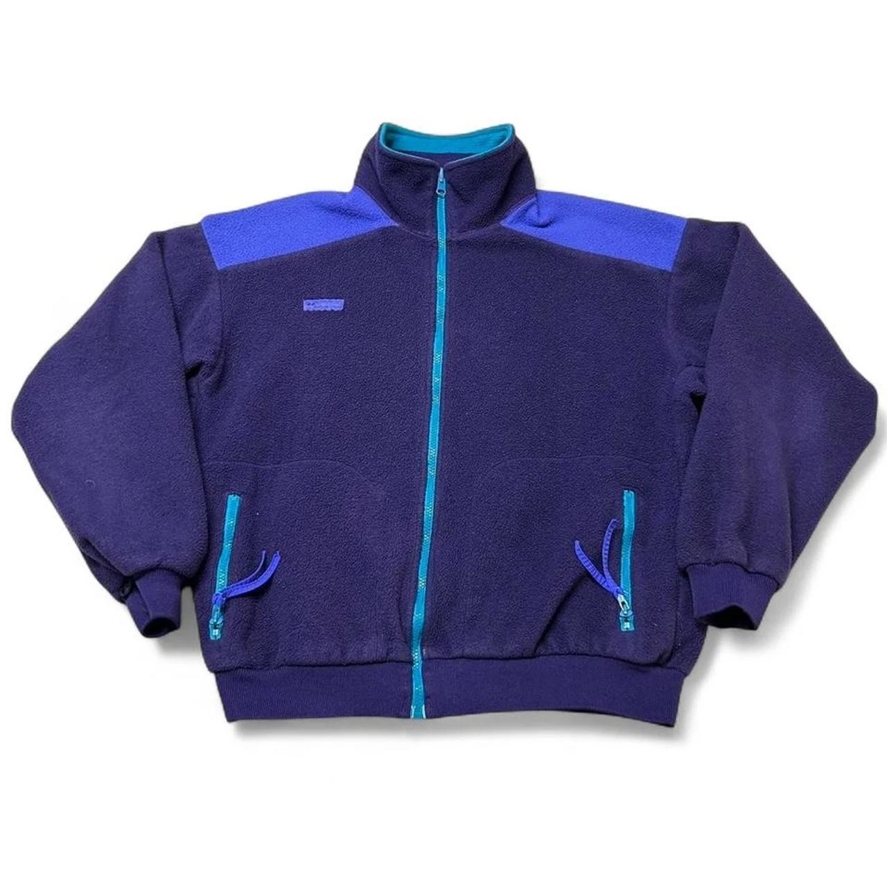 Vintage 90s Colombia Sportswear Colorblock Radial Sleeve Fleece Size L Full Zip