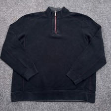 Tommy Bahama 1/4 Zip Sweater Mens Size Medium Black Knit Pullover Logo