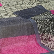 Sanskriti Vintage Long Dupatta Stole Pure Georgette Gray Geometric Printed Veil