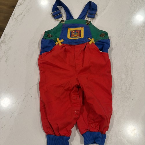 Vintage Okie Dokie Color Block Overalls Kids Size 18 Month Toddler 100% Cotton