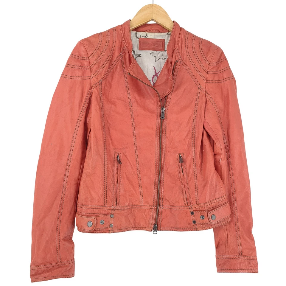 Milestone Vintage Lederjacke Damen Biker Moto Stil Rot Nj6 Größe 38 - Bild 1 von 4