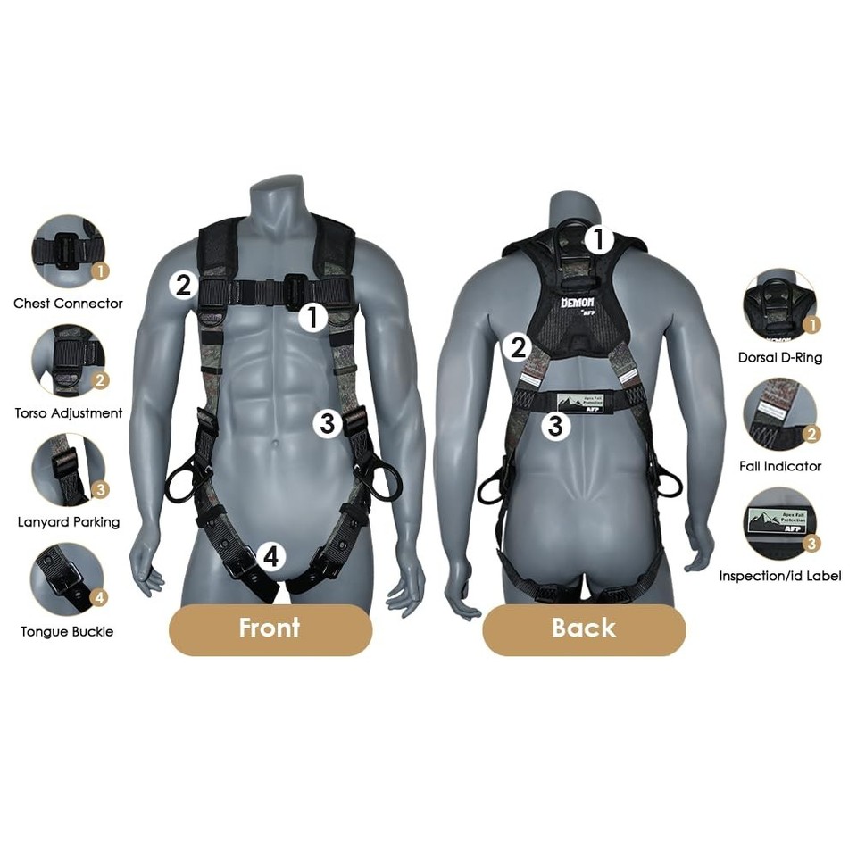Safety Harness Fall Protection AFP Demon Comfortable (OSHA/ANSI PPE) L ...