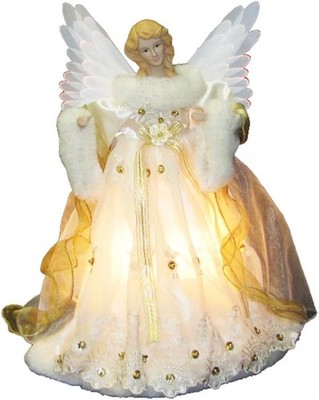 Kurt Adler 14-Inch Ivory and Gold Fiber Optic Animated Angel Treetop