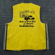 Vintage Alamo A's Model A Ford Club Vest Men Large Yellow 70s Flock Print
