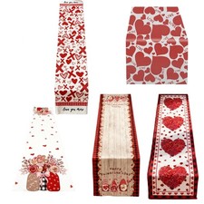 Heart Pattern Linen Tablecloth for Valentines Decorations and Special Event