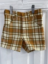 Vintage 1970s Sears Boys Plaid Brown/White Shorts Size 4 Slim Single Stitch