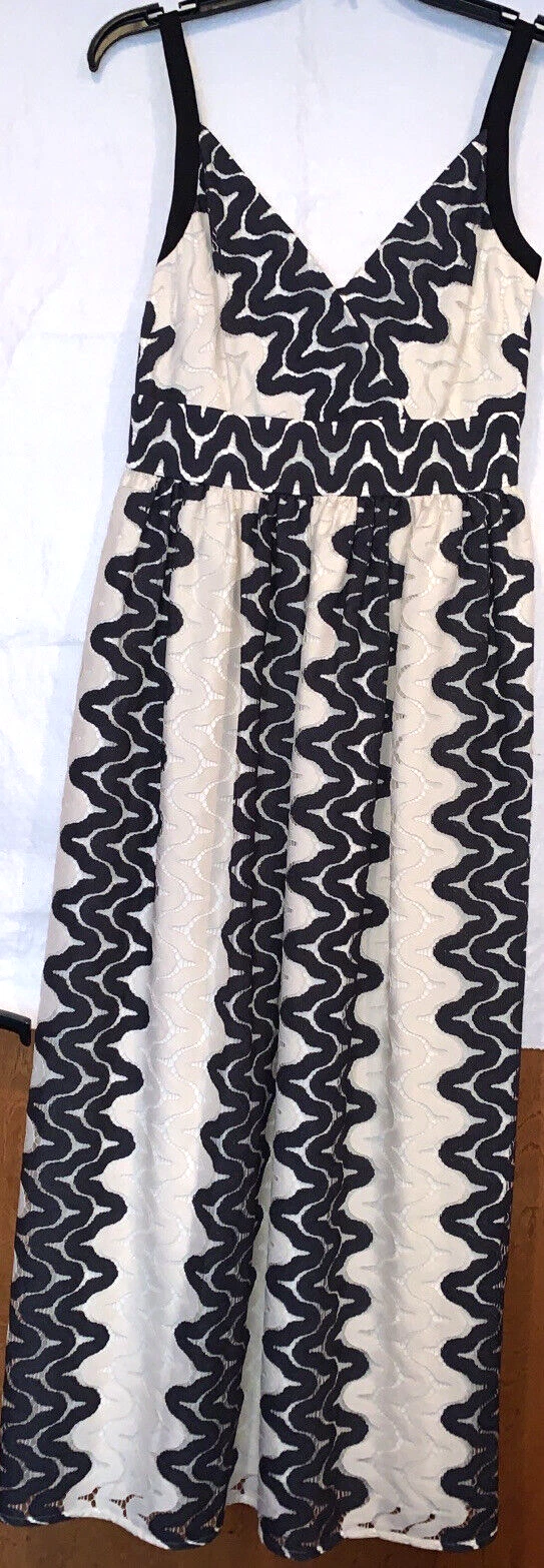 Abito donna Kate Spade tag marcato sabbia dune panna nero pizzo midi taglia 2