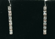 Oxidized Silver 925 Emerald Cut Round Channel Set Vertical Drop Stud Earrings